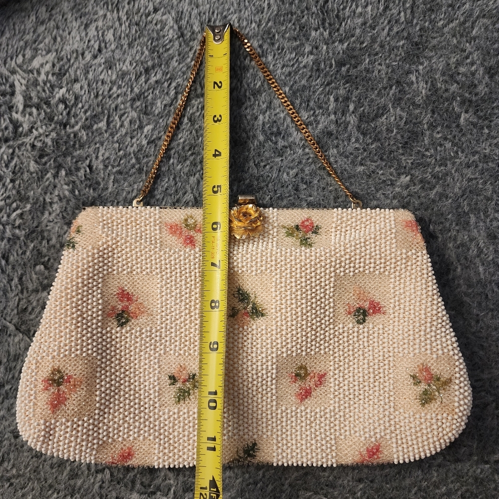 Vintage Floral Beaded Handbag cottagecore grannycore petite bead - Picture 10 of 13